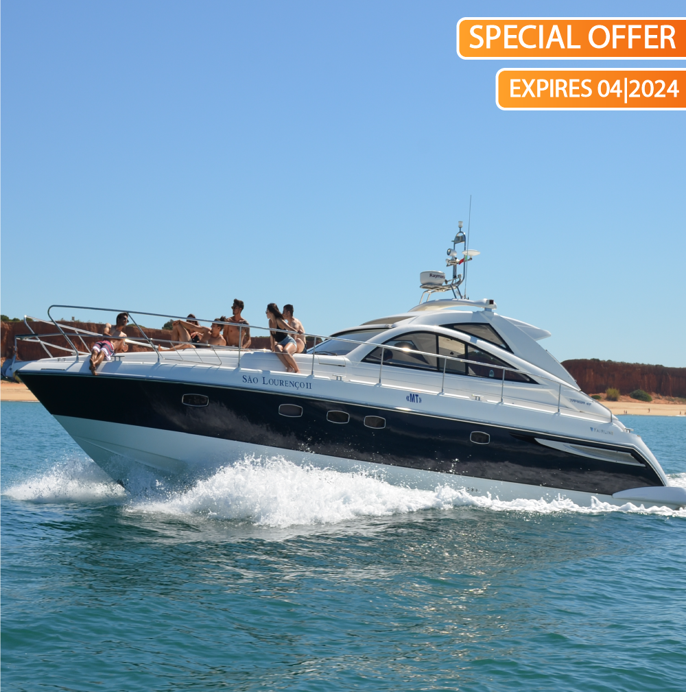 Luxury yacht cruising the azure waters for a full day of adventure under the bright sun